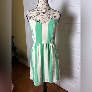 Anthropologie Judith March Strapless Green and White Dress